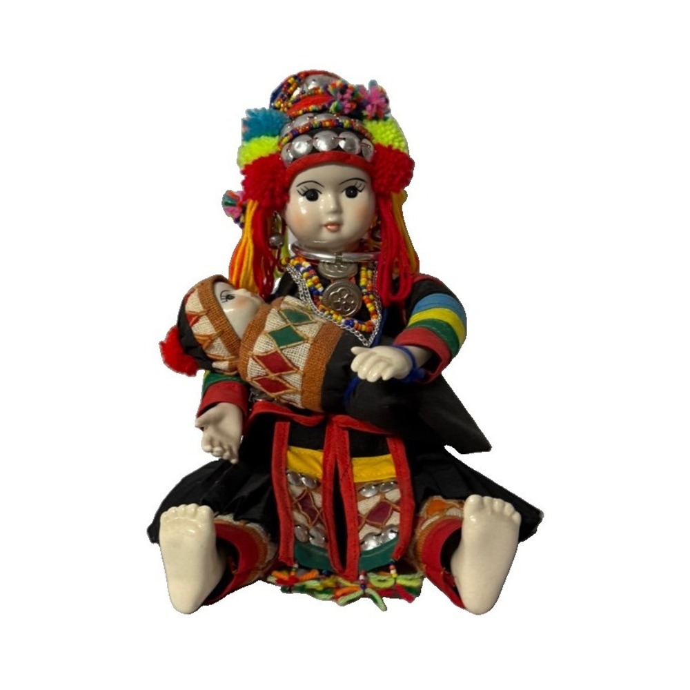 Hmong Hill Tribe Traditional Tribal Folk Art Regalia Mom Cradling Baby Thailand